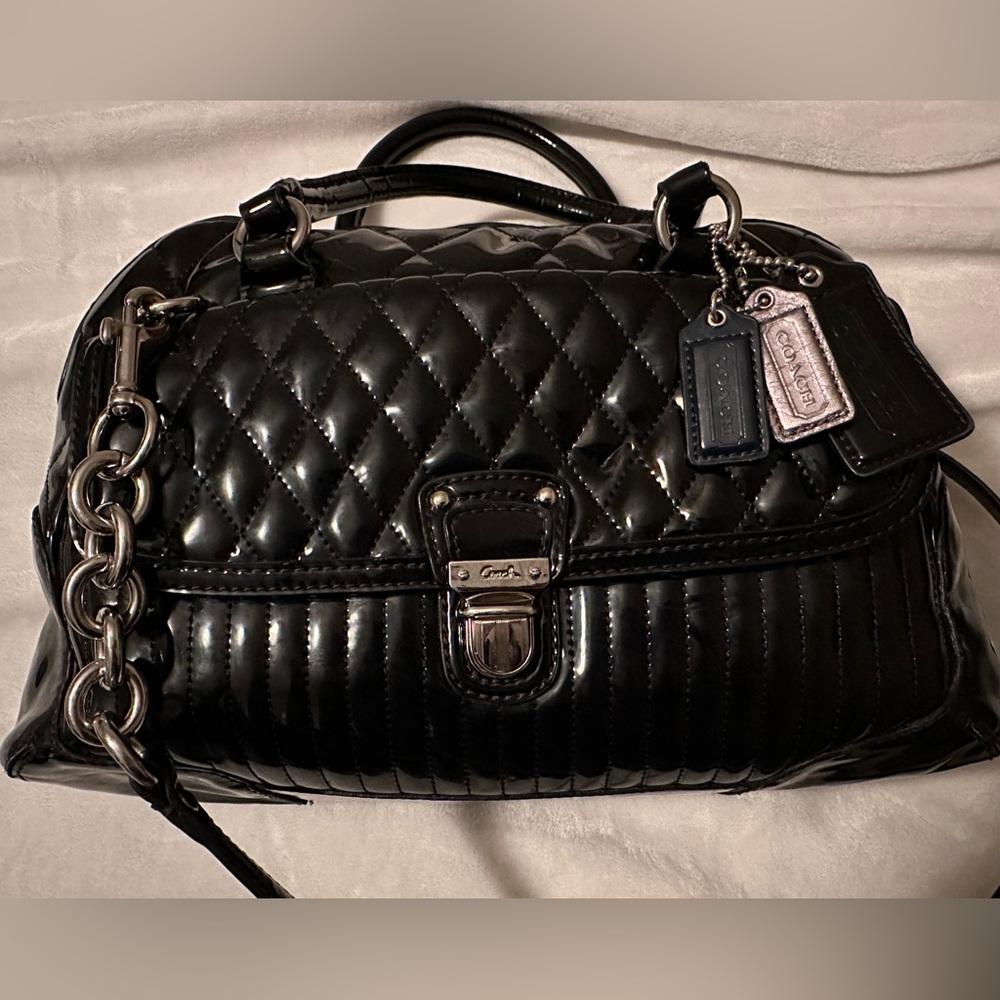 Shiny Black Coach Purse with short and long straps